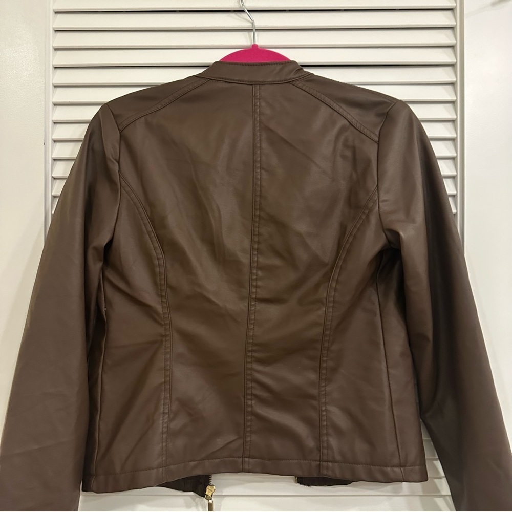 Faux Leather Fall Jacket, Brown - image 6